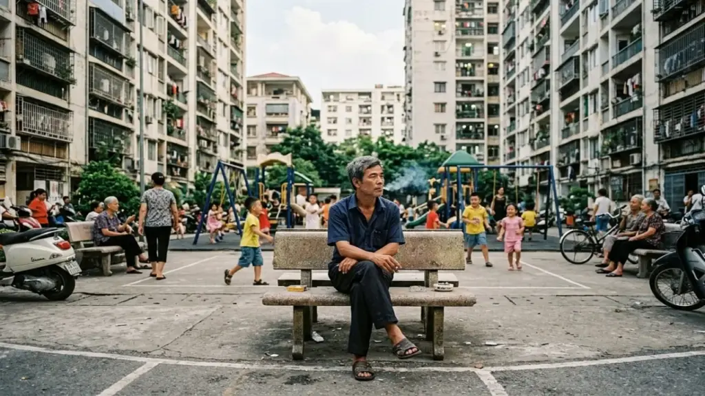 Các ông chú hút thuốc lá phì phèo giữa sân chơi của trẻ con khu nhà tôi