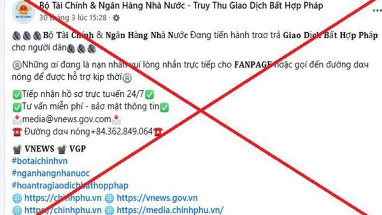 Cảnh báo thủ đoạn giả mạo trang facebook Bộ Tài chính để lừa đảo