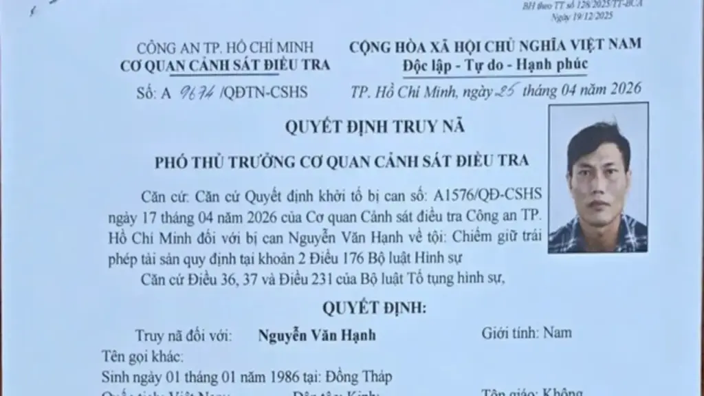 Không trả lại 495 triệu đồng chuyển khoản nhầm, người đàn ông bị truy nã
