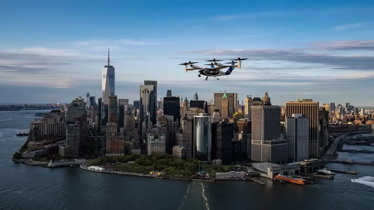 Taxi bay bắt đầu lượn trên bầu trời thành phố New York
