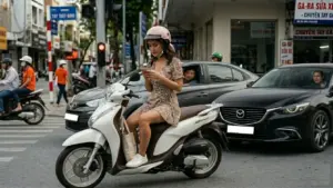 Thiếu nữ cắm mặt vào điện thoại báo hại hàng ôtô chờ đèn đỏ