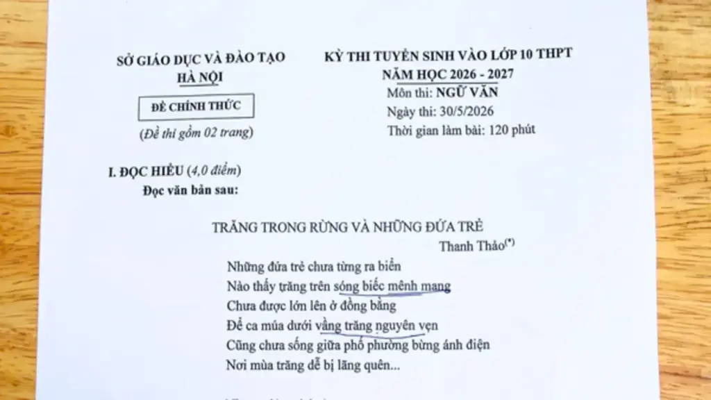 Đáp án môn Ngữ Văn vào lớp 10 Hà Nội