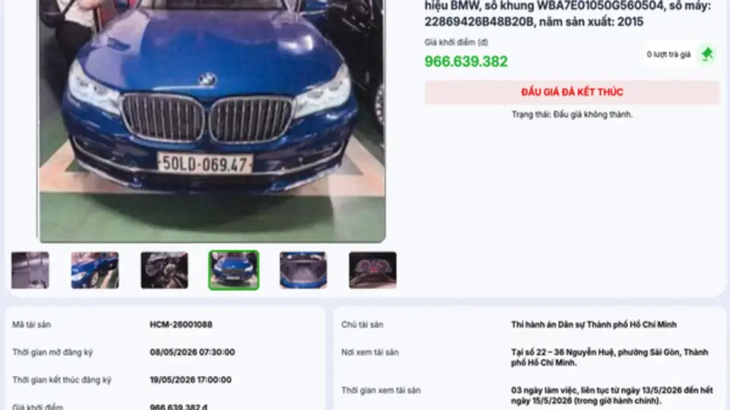 Đấu giá không thành 2 xe sang BMW, Lexus của Trương Mỹ Lan