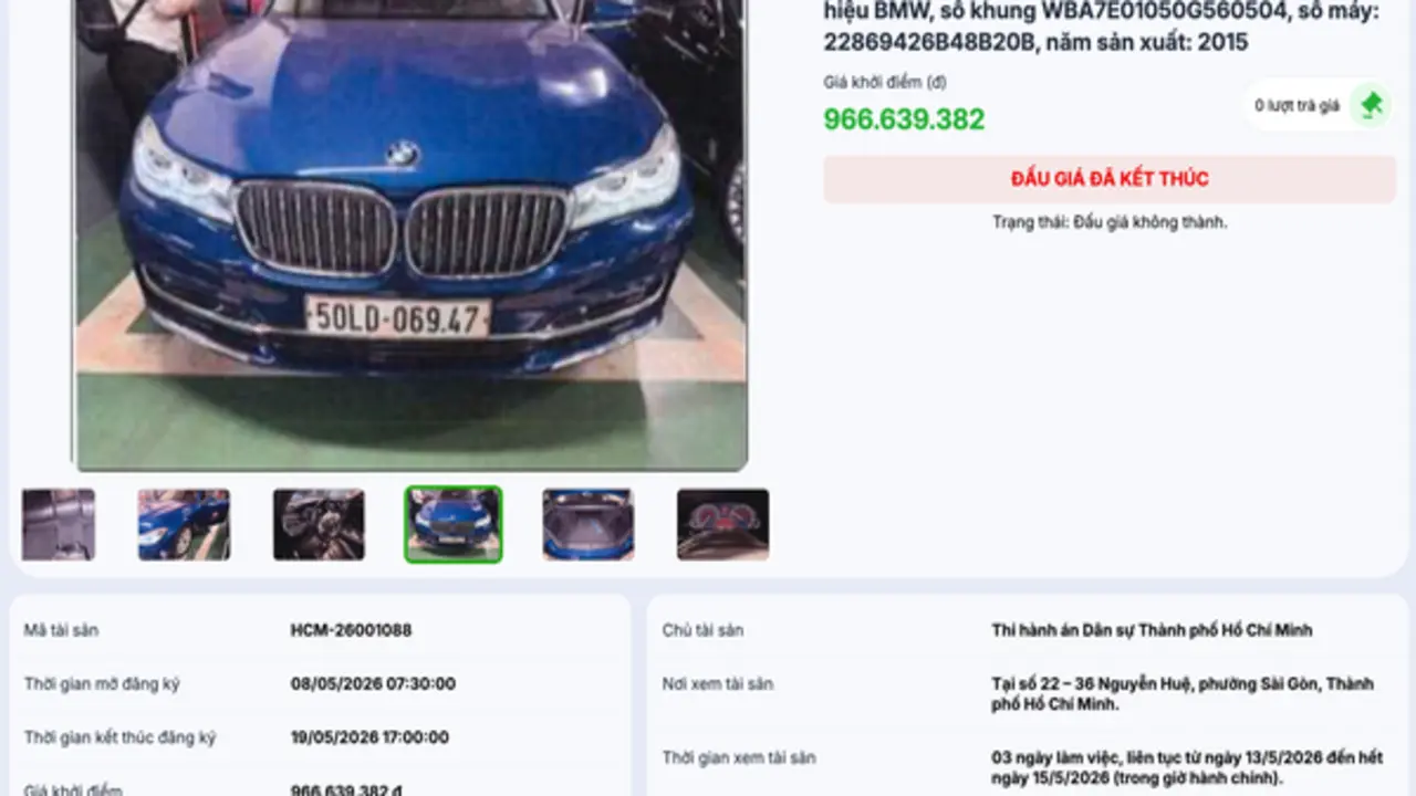 Đấu giá không thành 2 xe sang BMW, Lexus của Trương Mỹ Lan