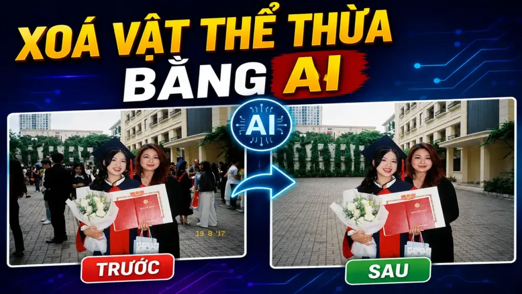Dùng câu lệnh AI xóa vật thể thừa trên ảnh