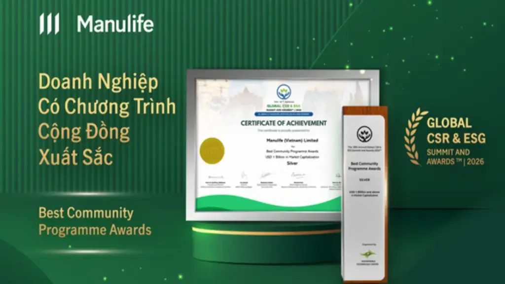 Manulife Việt Nam nhận giải thưởng quốc tế về hoạt động cộng đồng