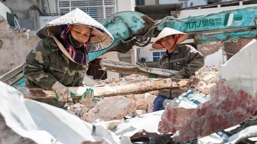 Mưu sinh dưới nắng nóng 40 độ C trên các công trường Hà Nội