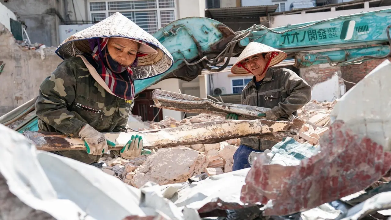 Mưu sinh dưới nắng nóng 40 độ C trên các công trường Hà Nội