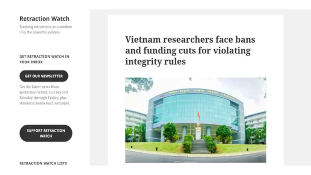 Retraction Watch đưa tin về liêm chính khoa học ở Việt Nam