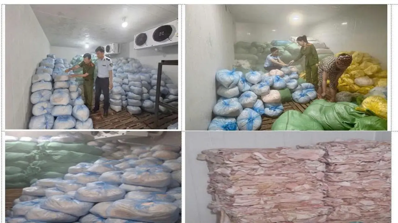 Tạm giữ hơn 14 tấn bì heo không rõ nguồn gốc ở Thanh Hóa