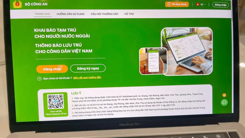Từ 21/5, trang web chung khai báo tạm trú, thông báo lưu trú được sử dụng