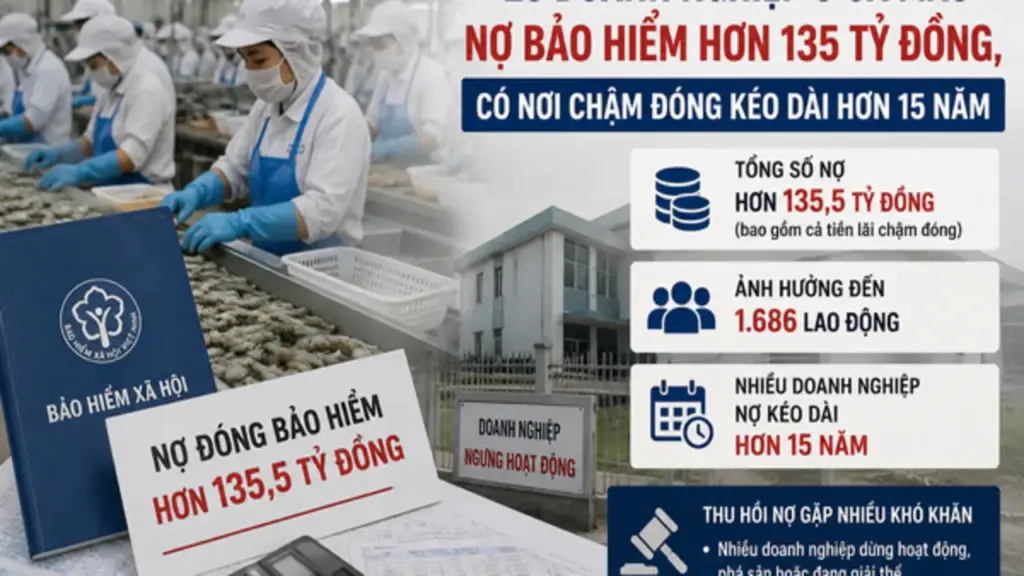 23 doanh nghiệp Cà Mau nợ bảo hiểm hơn 135 tỉ đồng, ảnh hưởng 1.686 lao động