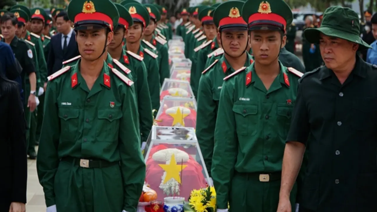 An táng 27 hài cốt liệt sĩ được đưa từ Campuchia về Đắk Lắk