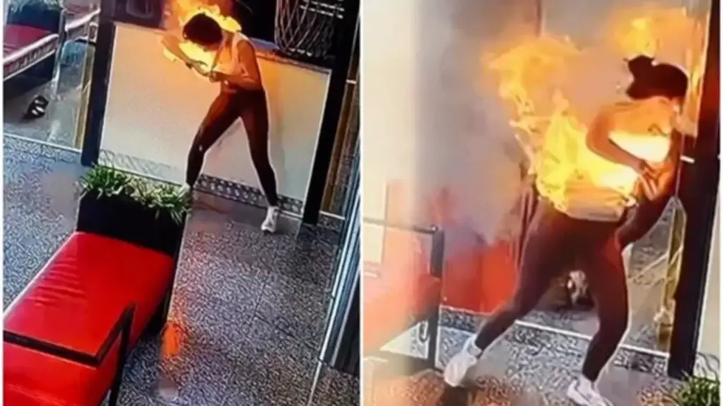 Đang dùng điện thoại, cô gái "sốc" vì lửa bao trùm mặt