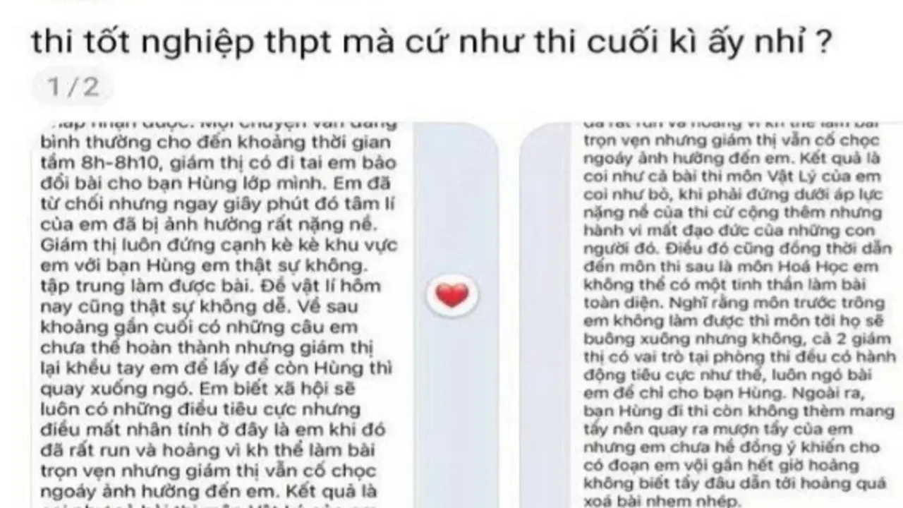 Kết quả xác minh phản ánh giám thị gợi ý học sinh cho bạn xem bài thi
