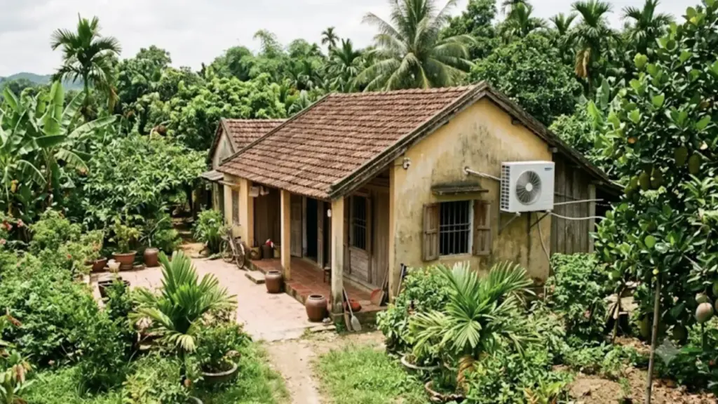 Nhà quê giữa vườn cây xanh vẫn tốn tháng 3 triệu đồng tiền điện máy lạnh