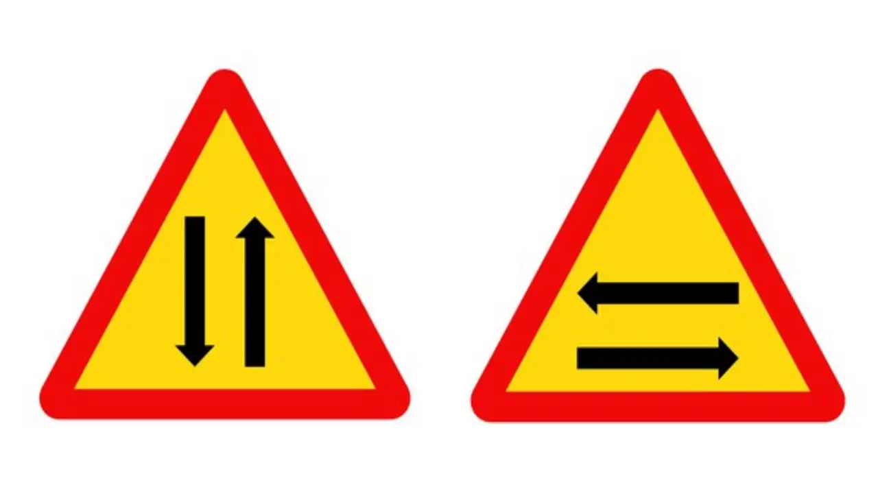 Phân biệt biển báo tam giác viền đỏ, nền vàng nhưng khác hướng mũi tên thế nào?