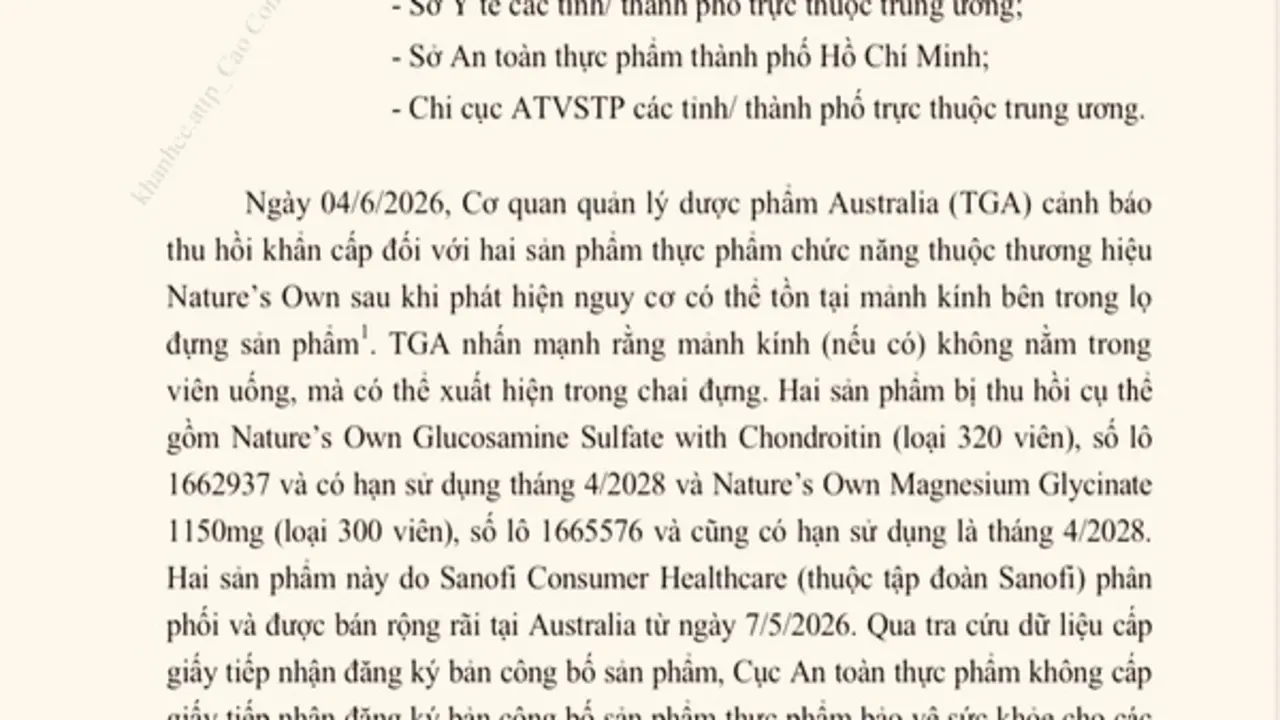 Thu hồi khẩn 2 thực phẩm chức năng thuộc thương hiệu Nature's Own