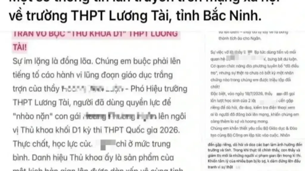 Bắc Ninh: Xác minh thông tin tố giám thị làm bài hộ con gái hiệu phó