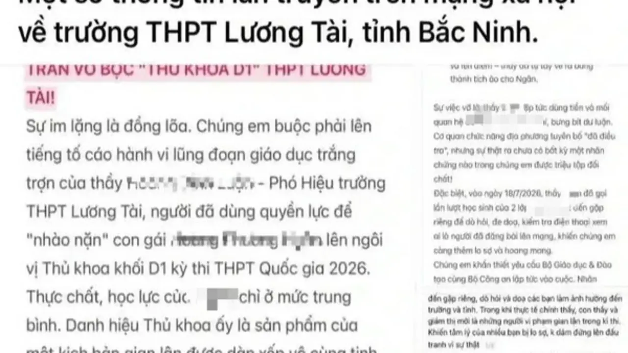 Bắc Ninh: Xác minh thông tin tố giám thị làm bài hộ con gái hiệu phó