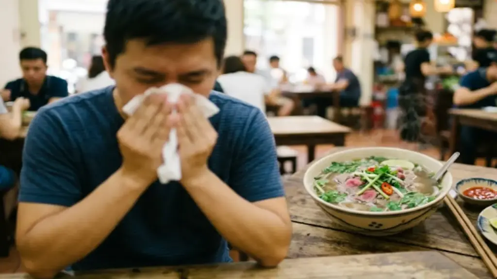 Bát phở mất ngon vì nhiều người xì mũi, khạc nhổ trong quán