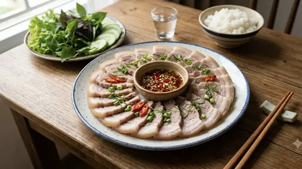 Bốn bước luộc thịt trắng hồng, da giòn