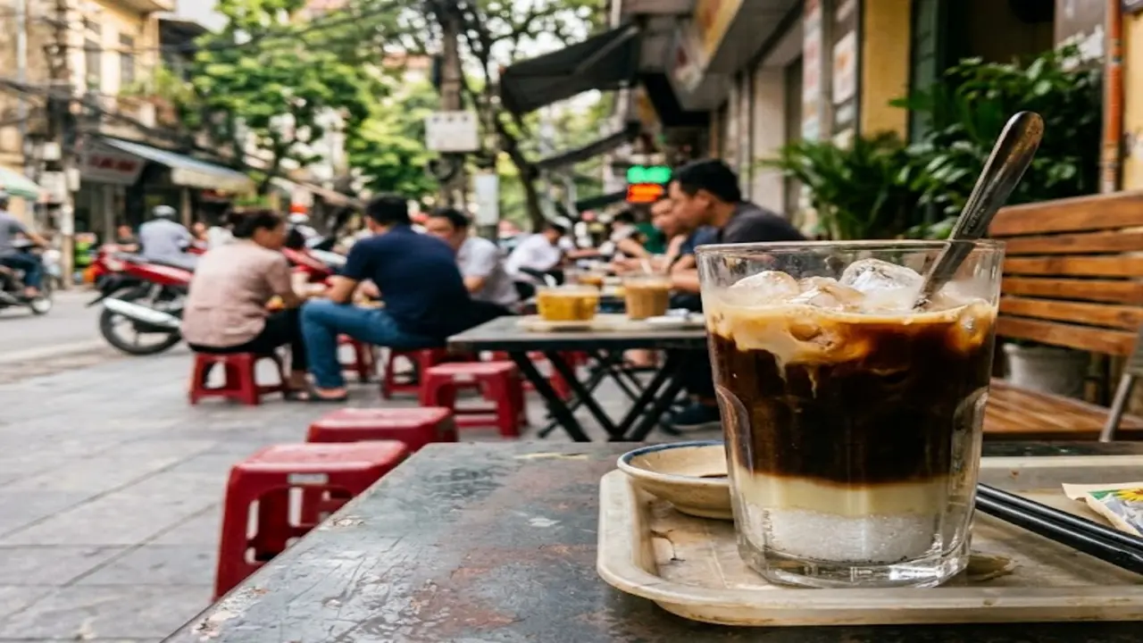 Chủ quán thêm 3 thìa đường vào ly cà phê sữa của tôi
