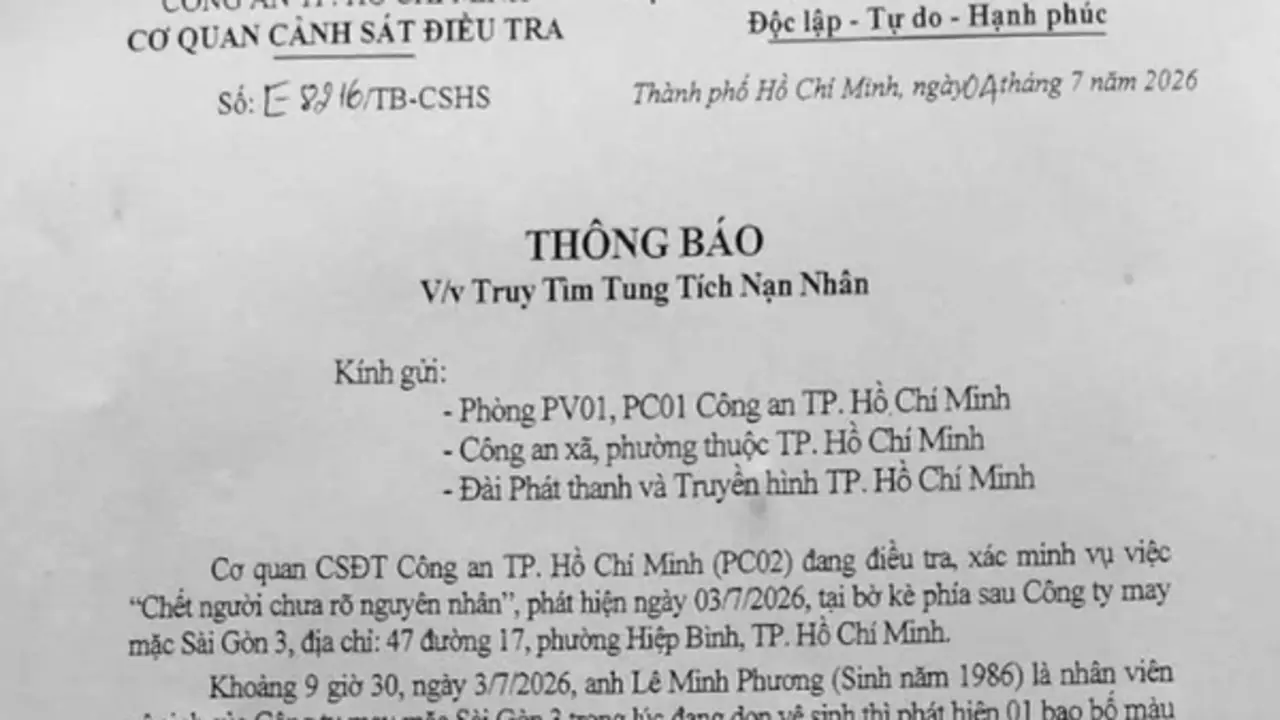 Công an TP.HCM tìm tung tích người phụ nữ tử vong chưa rõ nguyên nhân