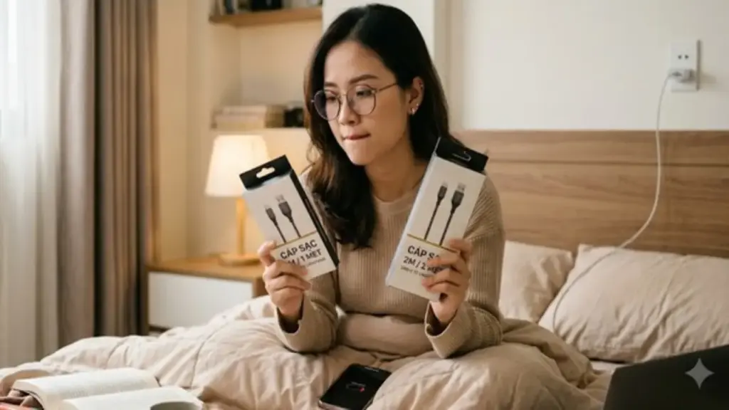 Dây sạc 2 mét có làm điện thoại sạc chậm hơn loại 1 mét?