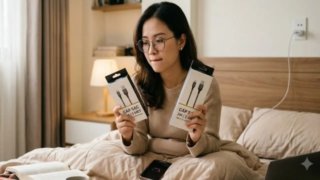 Dây sạc 2 mét có làm điện thoại sạc chậm hơn loại 1 mét?
