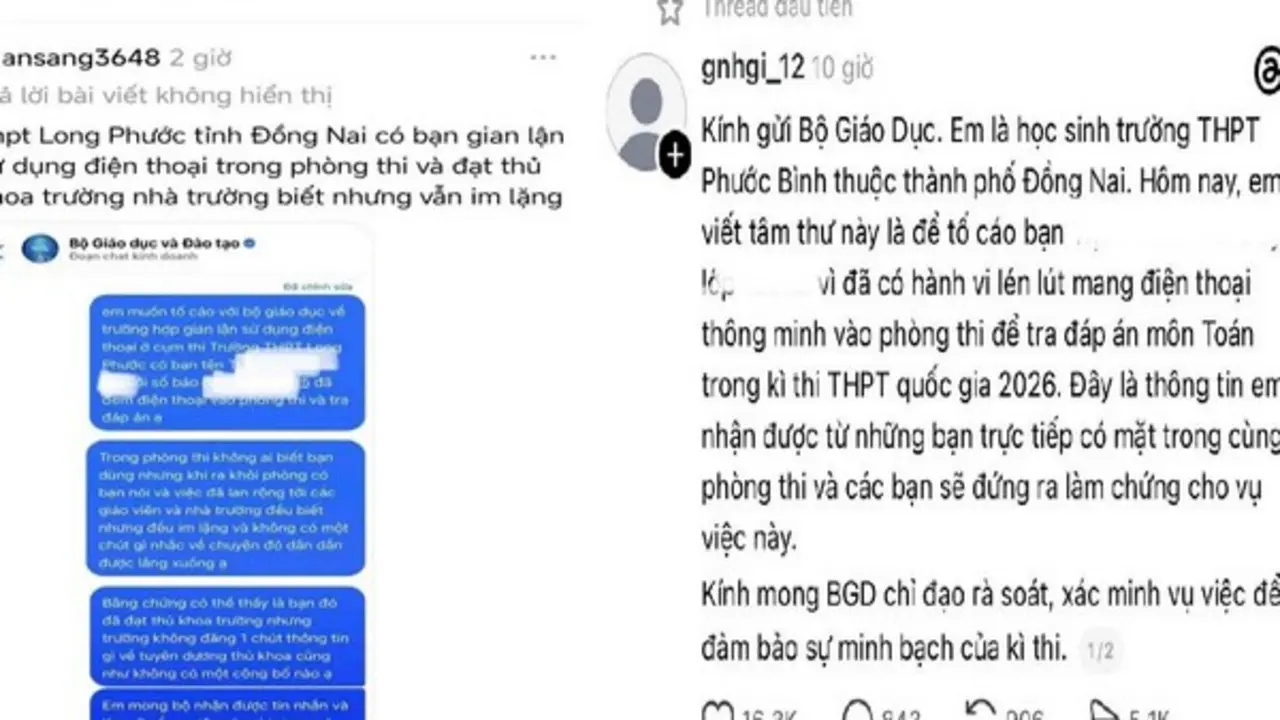 Đồng Nai: Bác tin '2 thí sinh mang điện thoại vào phòng thi THPT 2026'