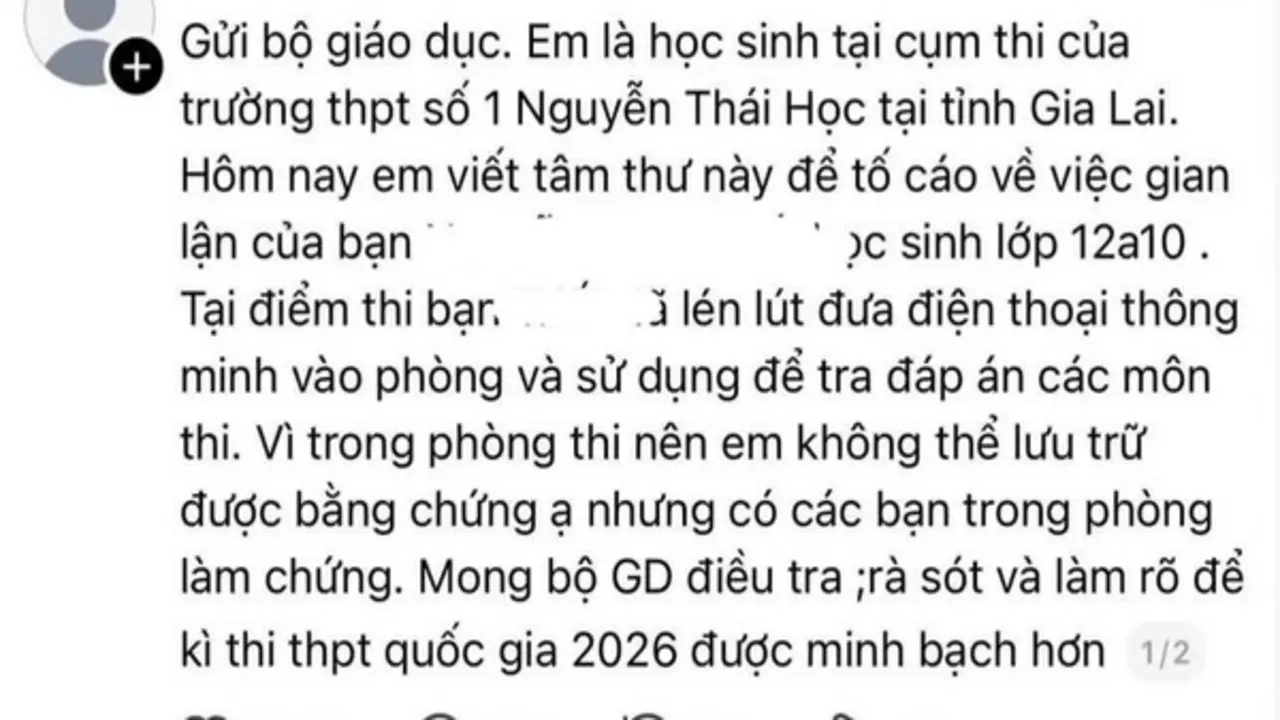 Gia Lai xác minh vụ thí sinh bị tố gian lận thi tốt nghiệp THPT 2026