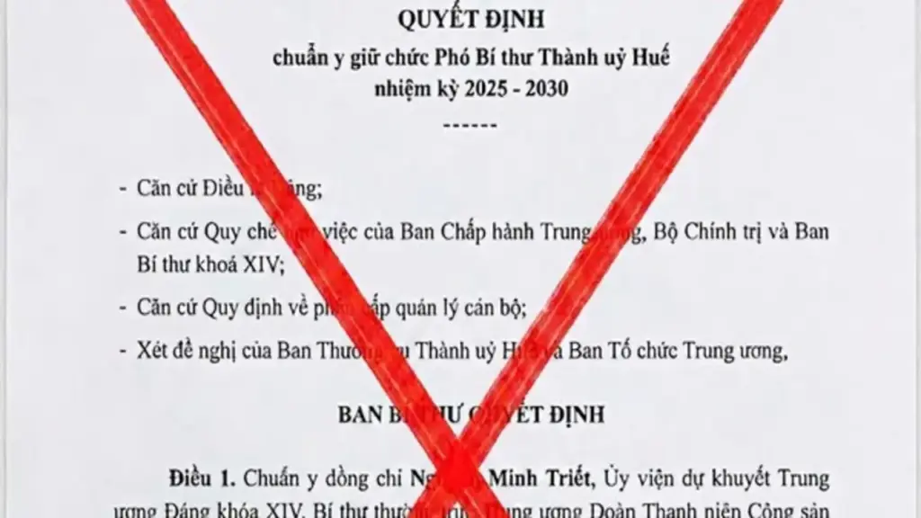 Huế phát thông báo về quyết định giả mạo chuẩn y phó bí thư thành ủy