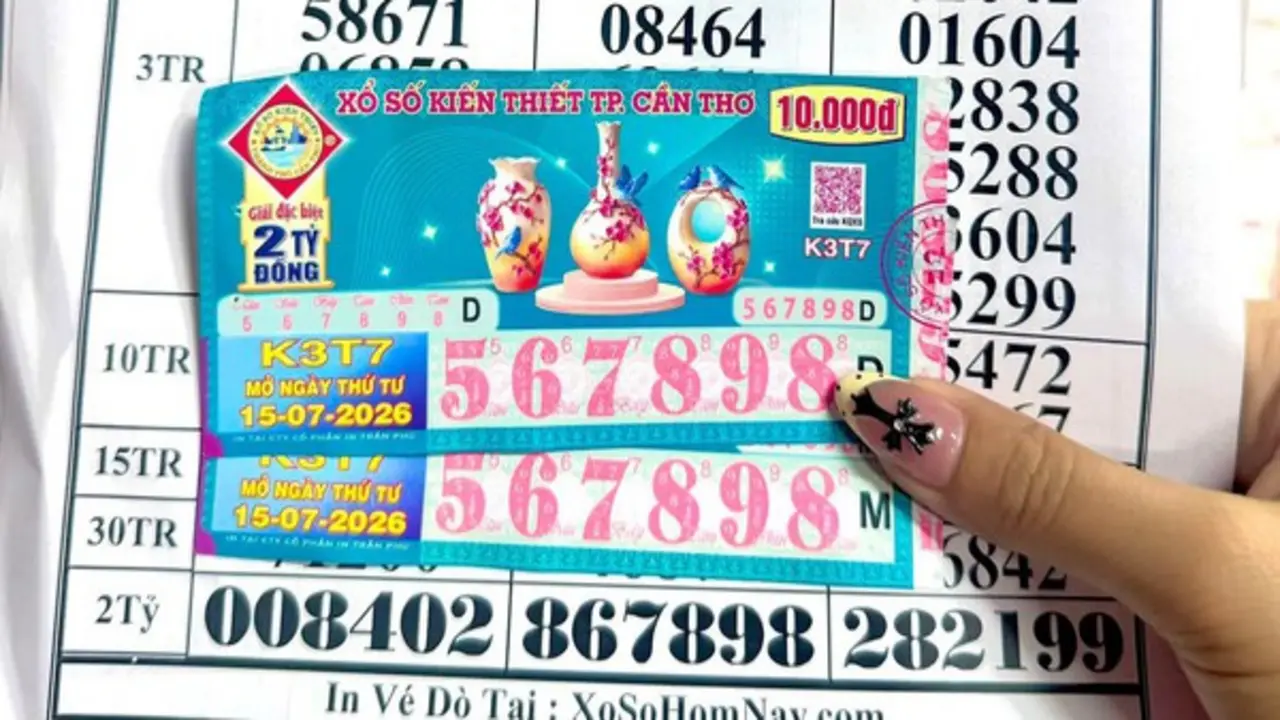 Mua vé có dãy số tiến 56789, trúng xổ số miền Nam đài Cần Thơ