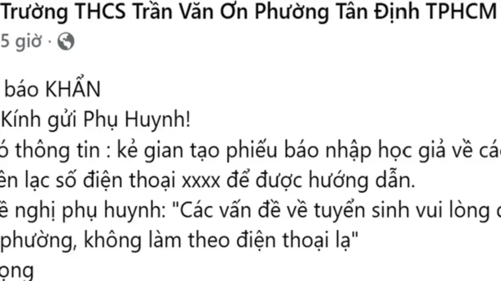 Ngày đầu tuyển sinh đầu cấp, một phường trung tâm của TP.HCM phát cảnh báo lừa đảo