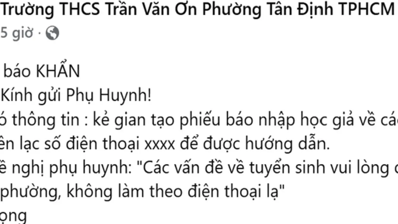 Ngày đầu tuyển sinh đầu cấp, một phường trung tâm của TP.HCM phát cảnh báo lừa đảo