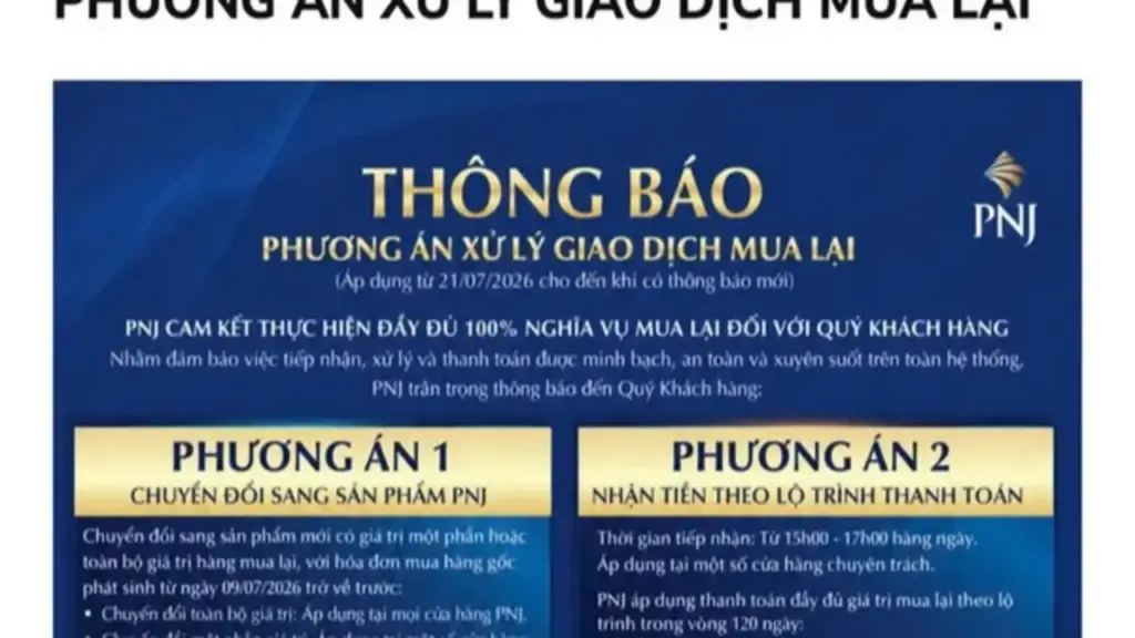 PNJ mua lại vàng bạc đá quý từ 15 -17 giờ mỗi ngày