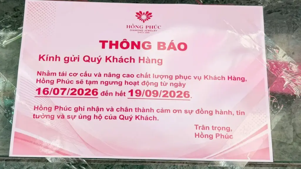 Tiệm vàng Hồng Phúc ở Mỹ Tho thông báo tạm ngưng hoạt động hơn 2 tháng