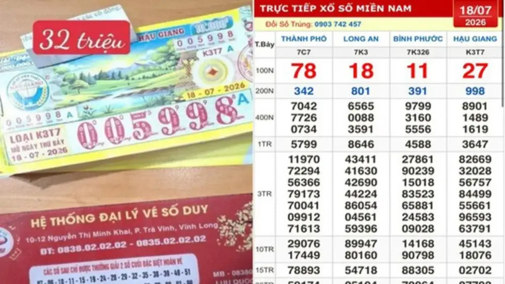 Xổ số miền Nam ngày 18 tháng 7: Một người vừa trúng cọc vé đài Hậu Giang
